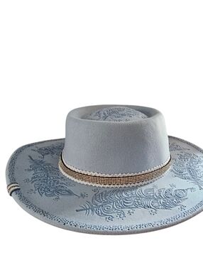 New - Hand Burned Wide Brimmed Fedora Hat